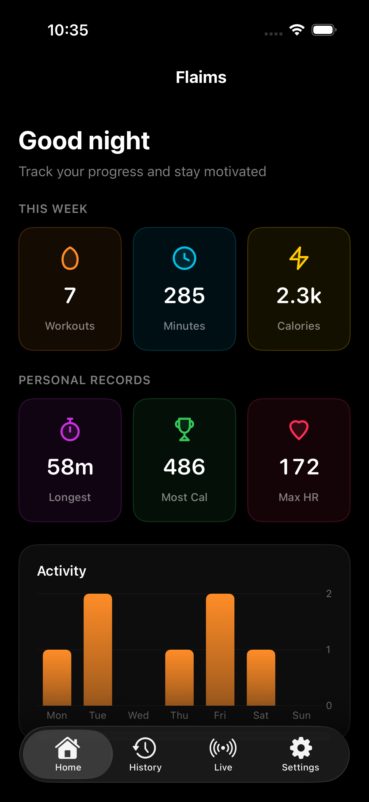 Flaims iPhone App Dashboard
